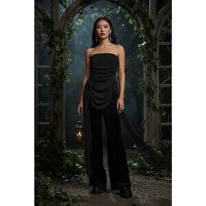 Musera Black Strapless Whimsigoth Ethereal Goddess Draped Bodysuit Top Size XS